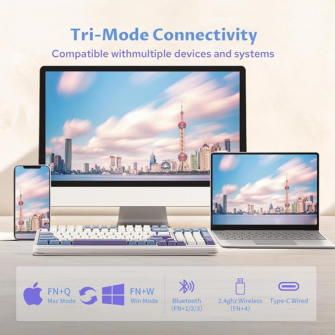 EPOMAKER Cypher 96 Wireless Gaming Keyboard with 8000mAh Battery, Hot Swappable Creamy Keyboard with Numpad and Calculator, RGB Backlit, NKRO for Games/Office (Wisteria Linear Switch)