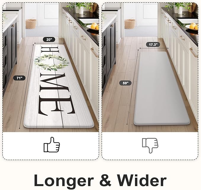 KIMODE Kitchen Mats Cushioned Anti Fatigue, Farmhouse Rugs for Kitchen Rug Runner Stain Resistant, Ergonomic Standing Kitchen Floor Mat, Non Slip Waterproof Kitchen Sink Rug, 20" x 71", White
