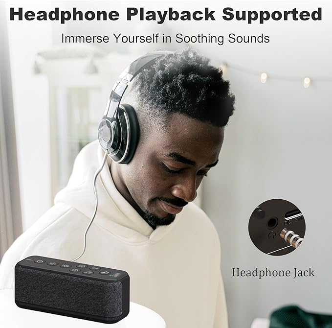 Raynic White Noise Machine, 42 Soothing Sounds Noise Machine, Rechargeable Battery Sound Machine with 8 Volumes, 5 Timers, Type-C Port, Headphone Jack for Baby, Adult, Home, Travel, Office