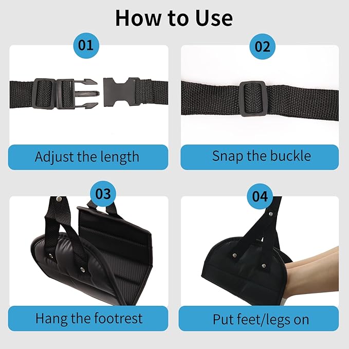 2 Pack Foot Hammock for Plane Travel, Perfect Leg Hammock for Airplane Travel, Airplane Foot Rest with Extended Adjustment Strap, Ideal for Endure Long Travelers, Flight Journeys and Office Workers