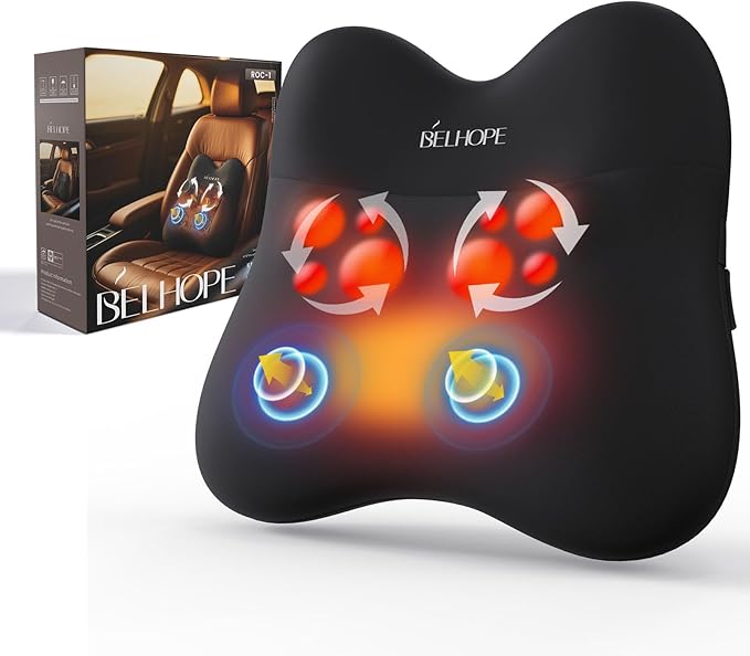 Back Massager, Shiatsu and Percussion Massage, Cordless Lower Back Massage for Pain Relief Deep Tissue, Back Massager with Heat，4D Neck Massager and Massage Pillow fror Shoulder, Black