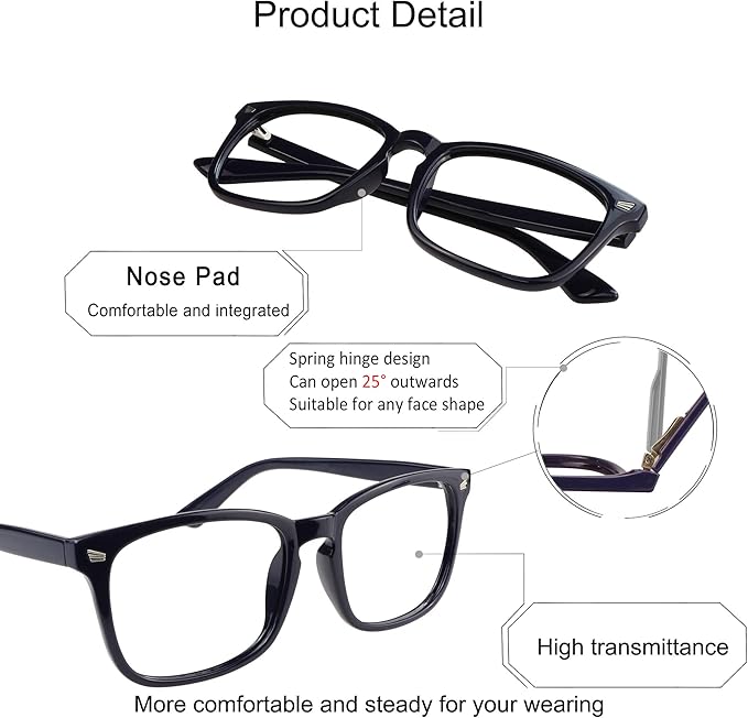 YEIN Bifocal Reading Glasses with Blue Light Blocking Lenses, Bifocal Reader for Women and Men, Vintage Square frame with Spring Hinge (+0.00/+2.00 magnification)