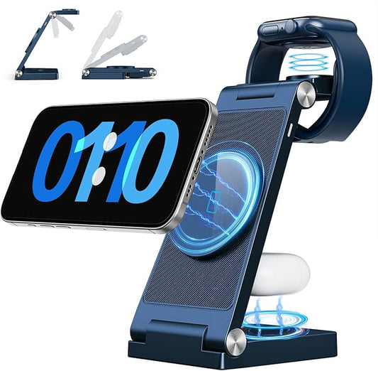 2025 Traveling Wireless Mag-Safe Fast Charging Station,Magnetic 3 in 1 Charger with Light for iPhone 16 15 14 13 12 Pro Max Plus,Apple Watch Series & Air pods 4 3 2 Pro-Gifts for Wife & Husband