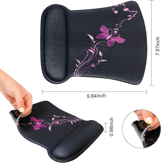 RICHEN Keyboard Wrist Rest Pad and Mouse Wrist Rest Support Mouse Pad Set,Sturdy & Comfortable & Lightweight for Easy Typing & Pain Relief-Ergonomic Support (Purple Butterfly)