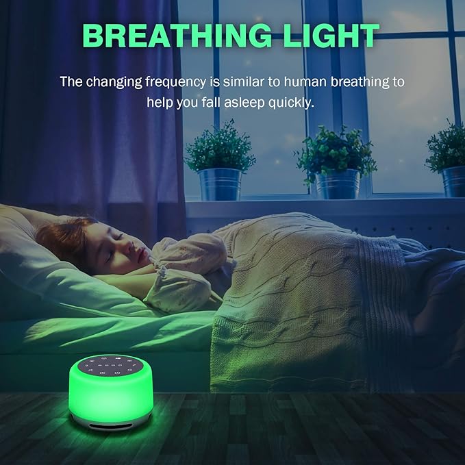 Sleep Sound Machine 24 Natural Soothing Sounds 7 Color Breathing Lights and Night Light with Timer Memory Feature Rechargeable Portable White Noise Machine for Baby Kids Adults