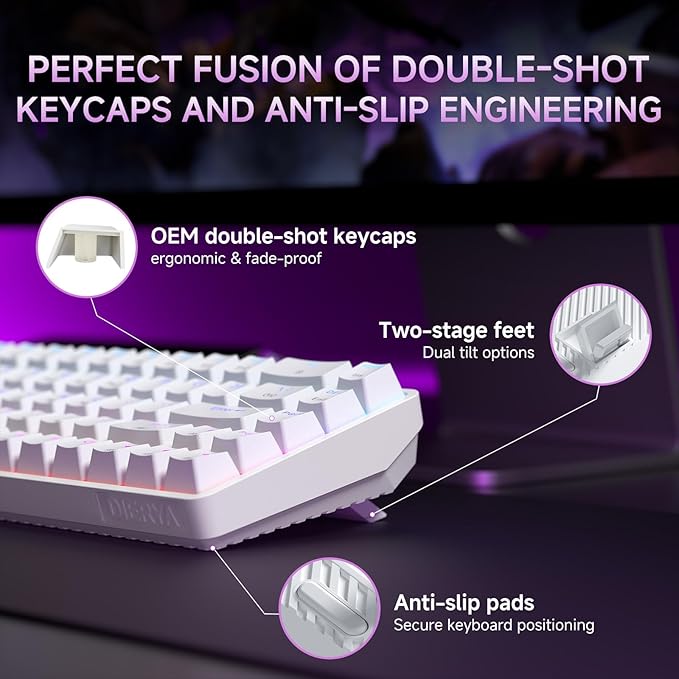 DIERYA DK68 Wireless Mechanical Keyboard, 60% Gaming Keyboard with Red Switch, Triple Mode 2.4GHz/USB-C/BT5.0, RGB Backlit, Anti-Ghosting Keys, 68 Keys Portable Mini Wired Office Keyboard-White