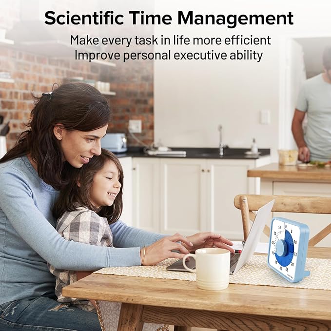 Secura 7.5 Inch Visual Timer, 60 Minute Visual Oversize Countdown Timer for Kids and Adults, Durable Mechanical Time Management Tool (Navy Blue)