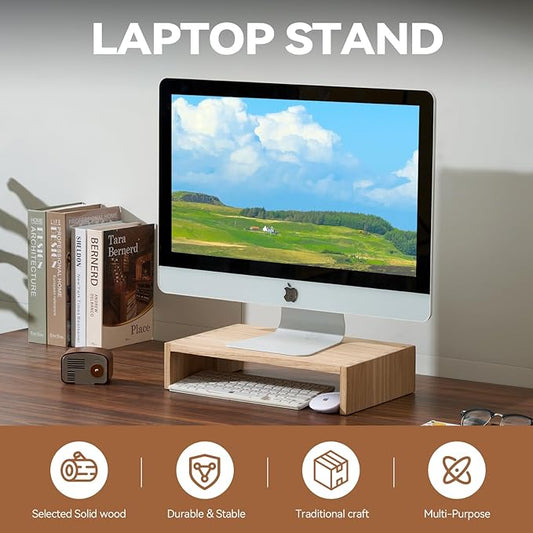 KIRIGEN Monitor Stand Wooden -Desk Stand Wood for Computer/Laptop/TV Printer - Monitor Arms & Stands Desk Riser for Office Organizers - Desktop Workspace Platforms Stands (39,Natural)