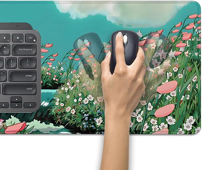 Anime Flowers in The River Extended Desk Pad Flowers Mouse Pad,Large Gaming Floral Mouse Mat with Stitched Edges,Non-Slip Rubber Base Mousepad for Office Computer Keyboard Laptop Home