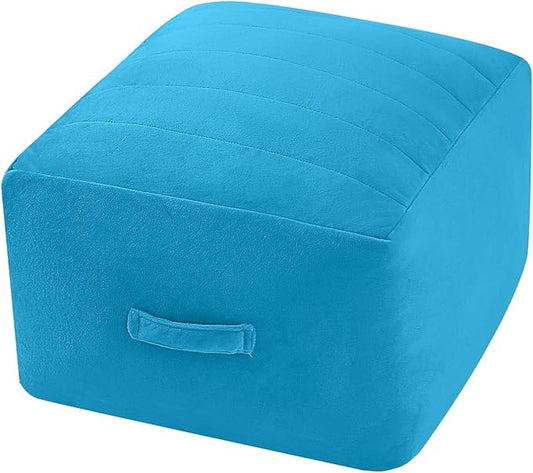 MeMoreCool Square Stuffed Pouf Ottoman Foot Rest, Floor Pouf Foot Stool with Foam Chunk Filling, Soft Stuffed Ottoman Footrest for Living Room, Blue