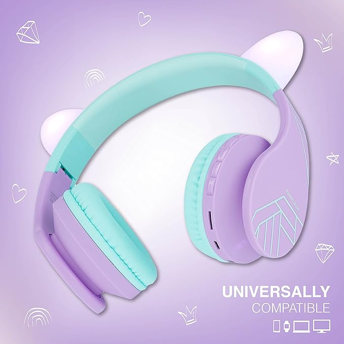 PowerLocus Bluetooth Headphones for Kids, Wireless Foldable Headphones Over Ear, Headphone with Microphone, 85DB Volume Limit, Wireless and Wired Headset with Micro SD, FM for Cellphones, Tablets, PC