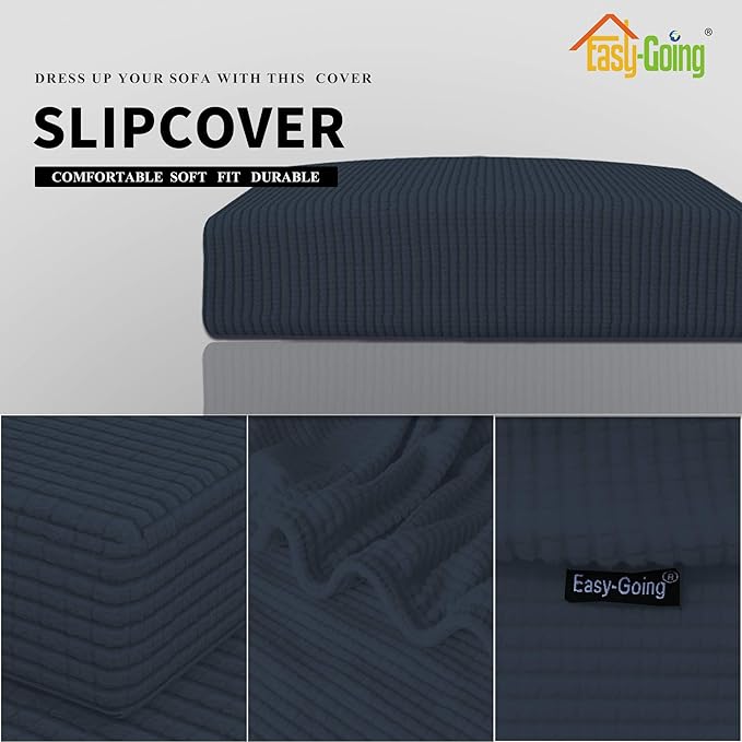 Easy-Going Stretch Cushion Cover Sofa Cushion Furniture Protector Sofa Seat Sofa Slipcover Sofa Cover Soft Flexibility with Elastic Bottom(Oversized Sofa Cushion, Dark Blue)