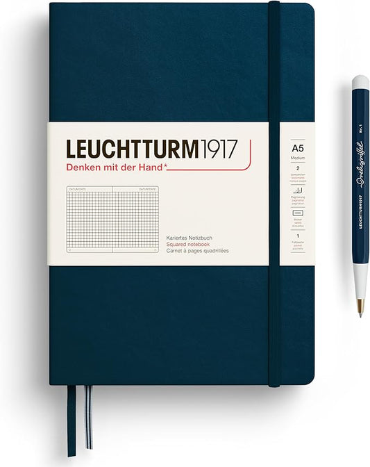LEUCHTTURM1917 - Notebook Hardcover Medium A5-251 Numbered Pages for Writing and Journaling - Thinking Ahead (Squared Paper, Deep Sea)