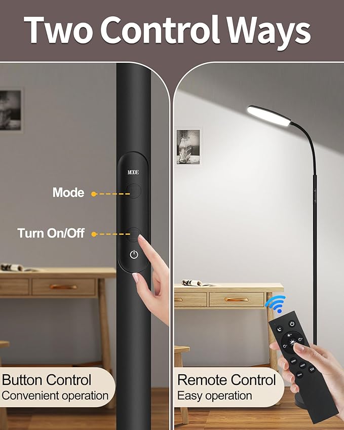 Light Therapy Lamp, 10000 Lux UV-Free Happy Therapy Lamp, Full Spectrum Sunlight Lamp with Remote Control, Light Therapy Floor Lamp with 10 Color Temperature & 6 Brightness & Timer-Black