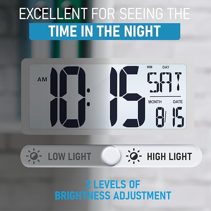 TXL 18.44" Large Digital Wall Clock with Backlight, Battery Operated Alarm Clock with Day, Date & Temperature, Jumbo Display Digital Count Up Down Timer Clock for Hoom,Classroom Room,Office