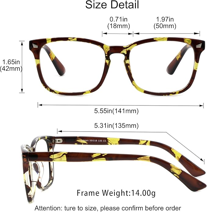 YEIN Bifocal Reading Glasses with Blue Light Blocking Lenses, Bifocal Reader for Women and Men, Vintage Square frame with Spring Hinge (+0.00/+1.00 magnification)