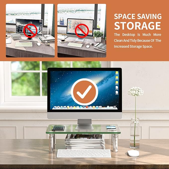 Hemudu Monitor Stand -3 Adjustable Height Monitor Riser, Computer Monitor Stand, Desktop Organizer, Monitor Stand Riser for PC, Computer, Laptop Clear