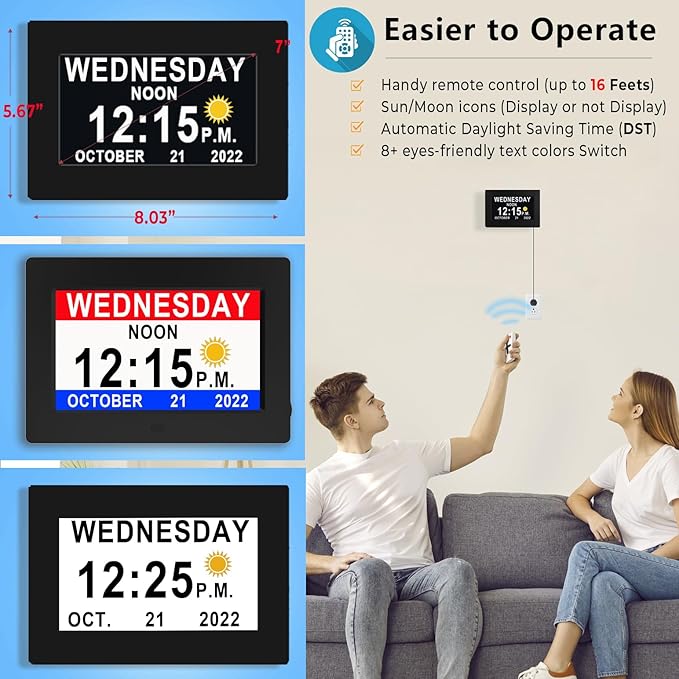 MASSII 19 Alarms Digital Talking Clock with Loud Voice Time Date, Auto DST, 20 Custom Reminders, 10-Level Dimmer, Sleep Trainer, Speaking Day Date Calendar Clock for Seniors Dementia- with Remote