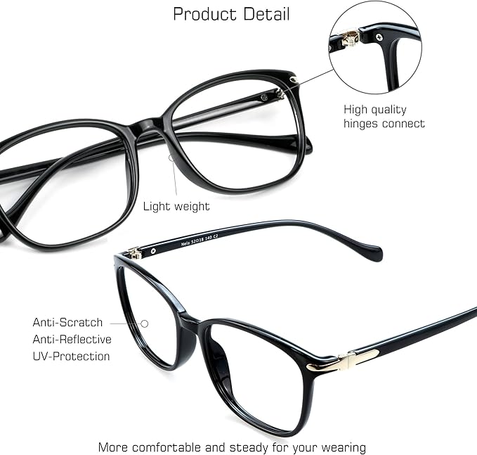 VisionGlobal Blue Light Blocking Glasses for Women/Men, Anti Eyestrain, Computer Reading, TV Glasses, Stylish Square Frame, Anti Glare