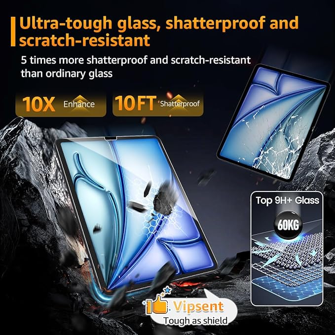 2-Pack Glass Screen Protector for iPad Pro 11-in.(4th 3rd 2nd 1st Gen)& iPad Air 10.9-in. (5th 4th Gen) Military Shatterproof, 9H+ Hardness, Auto-Alignment Frame, Anti-Fingerprint, HD Clear, Scratch Resistant