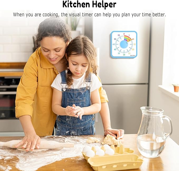 Secura 60-Minute Visual Timer, 7.5 Inch Magnetic Rainbow Countdown Timer for Classroom or Kitchen, Durable Mechanical Timer Clock with Magnetic Backing (Blue & Star)