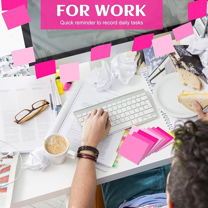 24 Pads Sticky Notes 3x3 Inch Self Stick Bright Color Sticky Note Sticking Posted Notes for School Office Classroom Meeting Home Teacher Supplies, 50 Sheets/pad(Gradient Pink)