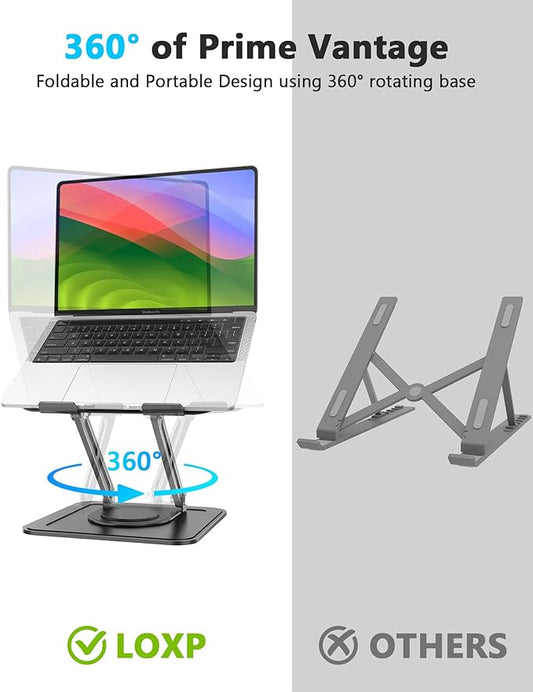 Adjustable Laptop Stand, Computer Stand with 360 Rotating Base, Ergonomic Laptop Riser Mount for Desk Foldable Protable Computer Desk Fits with MacBook Pro Air (10-16") - Black