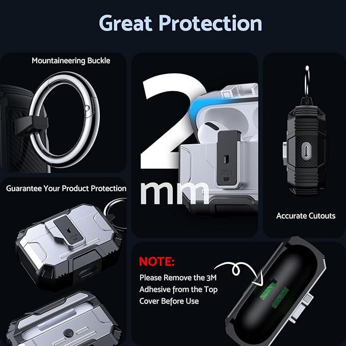 DASFOND Armor Earphone Cover Case for Airpods Pro, Military Grade Full Body Shockproof Protection Hard Case, Support Wireless Charging with Keychain, Magnetic Lid, Front LED Visible, Silver