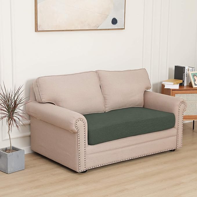 Easy-Going Stretch Loveseat Cushion Cover Sofa Cushion Furniture Protector Sofa Seat Sofa Slipcover Sofa Cover Soft Flexibility with Elastic Bottom(Loveseat Cushion, Olive Green)