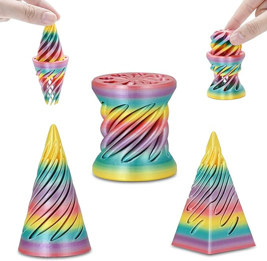 3 Packs Impossible Spiral Cone Fidget Toys,3D Printed Pyramid Passthrough Sculpture,Mini Sensory Toy for Stress Relief Anxiety Relaxation,Desktop Decor Gifts for Adults & Kids (Rainbow)