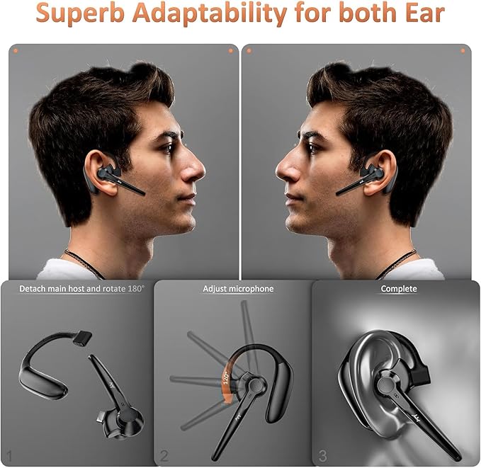 Wireless Bluetooth Headset with Microphone 30 Hrs Talking Time V5.3 Auriculares Bluetooth Earpiece,AI Noise Cancelling Bluetooth Earphones for Trucker Office Home