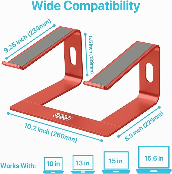 BLACK+DECKER Laptop Stand for Computer Desk, Ergonomic Laptop Stand for Desk, Lap top Riser Compatible with MacBook Notebook, Lap top Holder, Durable Aluminum Computer Riser Accessories, Coral Rose