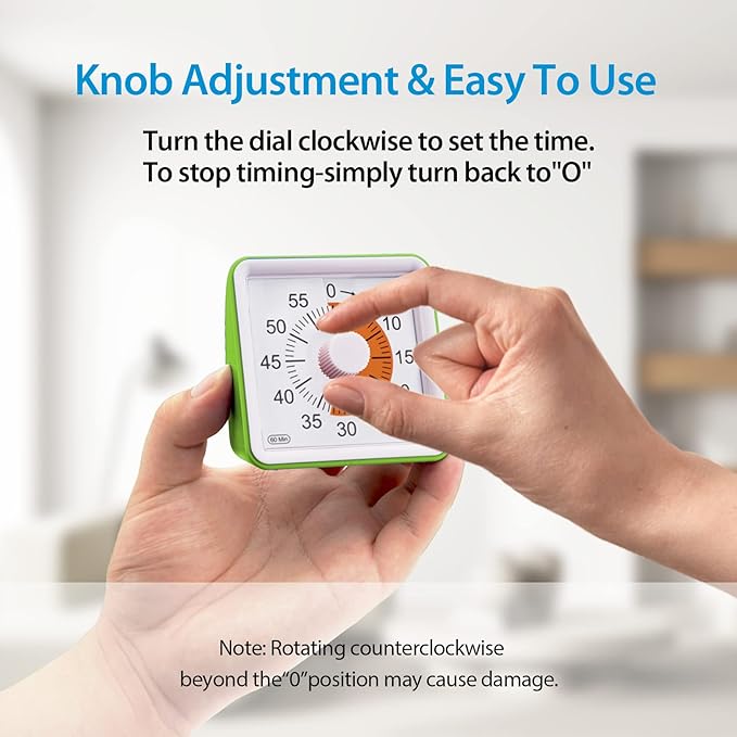 NGTeco 60 Minute Visual Countdown Timer, Classroom Visual Time for Kids and Adults - Kitchen Timer Clock, Silent Time Management Tool
