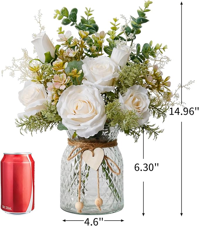 Fake Flowers in Vase,Faux Flowers for Vase,Artificial Silk Roses,Dining Table Centerpiece Decor,Flower Arrangements for Home Decor,Kitchen Decor