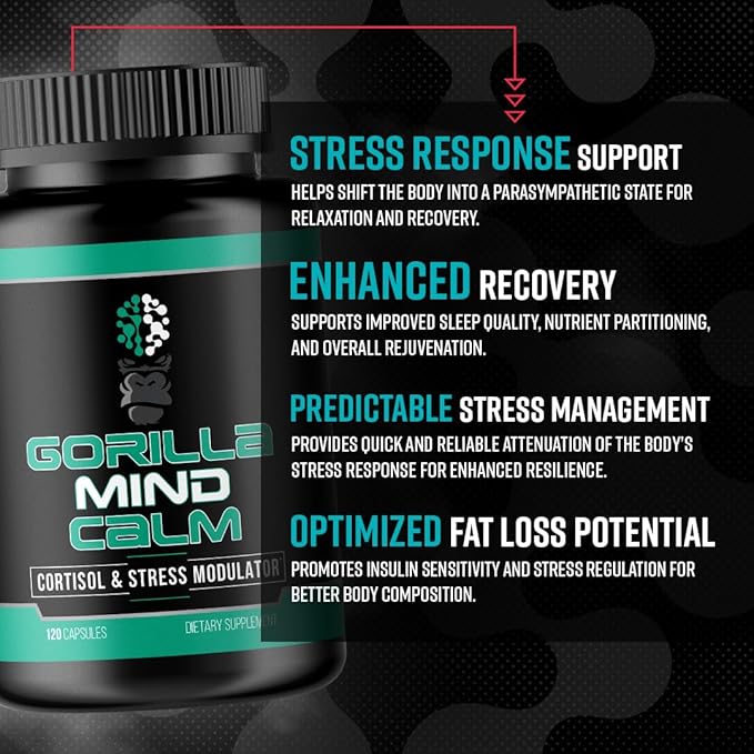 Gorilla Mind Calm (120 Capsules) - Potent Relaxation & Stress Reduction | Cortisol & Stress Modulator | Enhanced Recovery