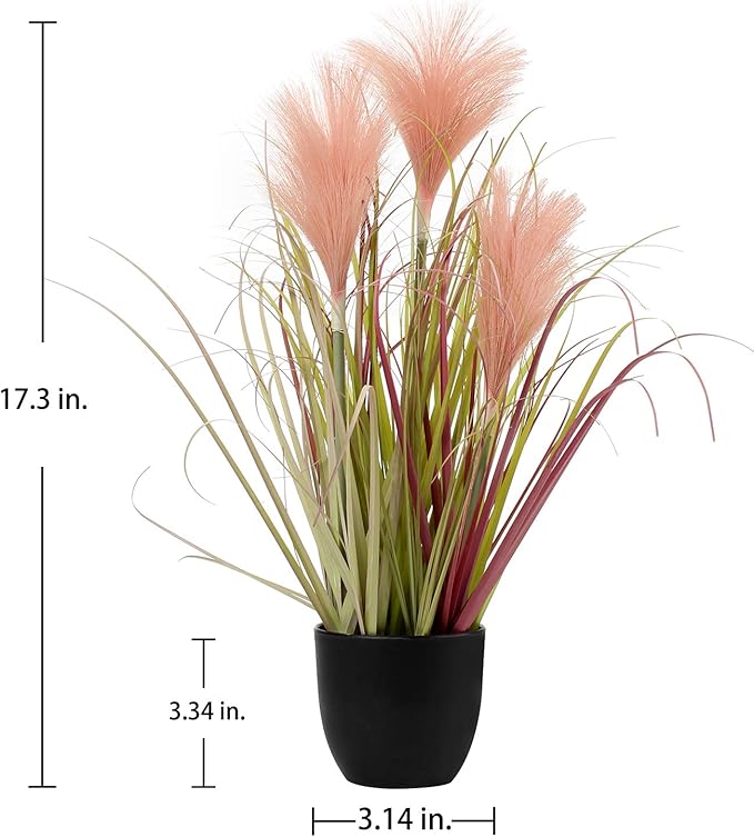Briful Small Fake Plants 17" Faux Pink Pampas Grass Plants Decor Artificial Potted Plants for Home Office Desk Room Bathroom House Garden Indoor or Outdoor Decoration