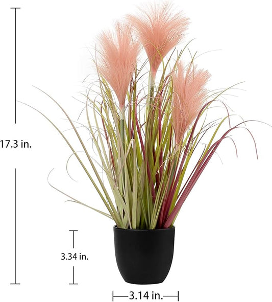 Briful Small Fake Plants 17" Faux Pink Pampas Grass Plants Decor Artificial Potted Plants for Home Office Desk Room Bathroom House Garden Indoor or Outdoor Decoration