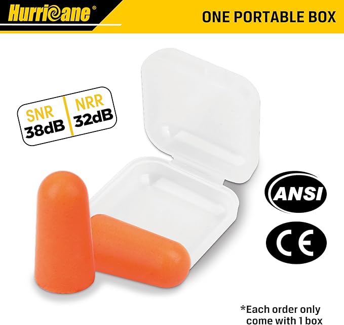 HURRICANE 100 Pairs Ear Plugs, Certified 32dB NRR Slow Release Comfortable PU Foam Earplugs for Noise Reduction, Work Snoring and Construction Loud Noise