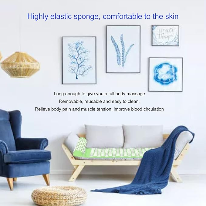 Massage Acupressure Mat Pillow Set, Massage Cushion Pillow Set for Muscle Relaxation and Stress Relief, Yoga Sit Lying Mat to Relieve Body Pain and Improve Blood Circulation(Green)