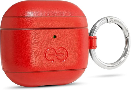 Dreem Om Case Cover with Keychain Clip Compatible with AirPods 4 for Apple AirPods 4th Generation, Vegan Leather AirPod Case for Men & Women, Luxury Earbuds Accessory for iPhone - Red