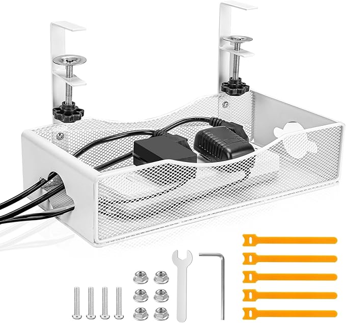 Extra Wide Under Desk Cable Management - No Drill Installation Cable Management Tray, Modern Cord Organizer for Office/Home Desk, Fits Power Strips & Wires