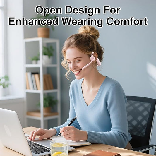 Open Ear Bluetooth Headphones with Microphone, Noise Cancelling Headset with Mute Button, Supports aptX/aptX-LL/aptX-HD, Designed for Meeting, Home Office,Driving -Not Bone Conduction (Pink)