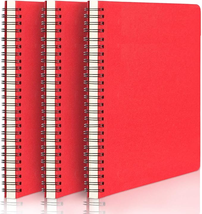 EUSOAR Spiral Lined Notebook, A5 3packs 5.5"X8.3" 120 Pages Lined Travel Writing Journal, Memo Notepad Sketchbook, Students College Office Business Subject Diary Ruled Spiral Book Journal-Red Cover