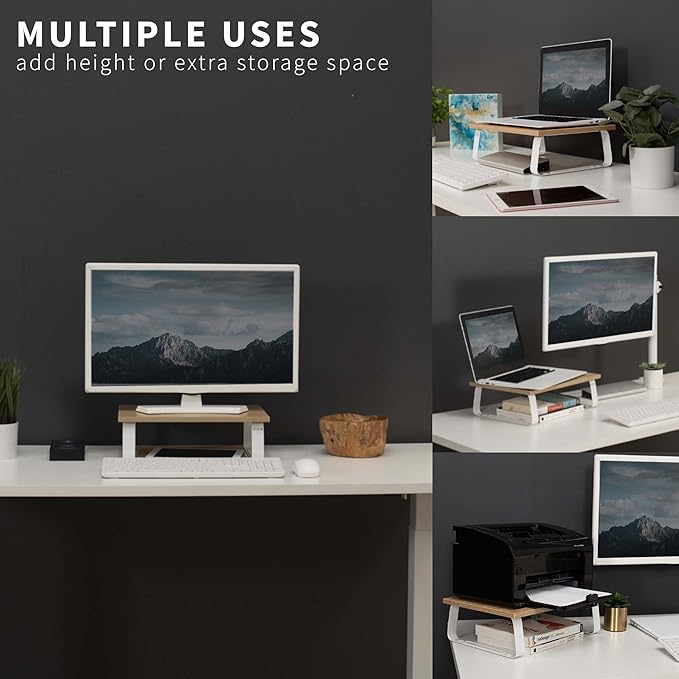 VIVO 15 inch Monitor Stand, Wood and Steel Desktop Riser, Screen, Keyboard, Laptop, Small TV Ergonomic Desk and Tabletop Organizer, Light Wood, STAND-V000WS