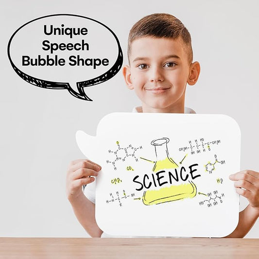 Speech Bubble White Board - Set of 10 - Dry Erase Answer Paddle for Kids and Adults - Smooth Surface for Easy Writing and Wiping - Reusable Paper Material - White