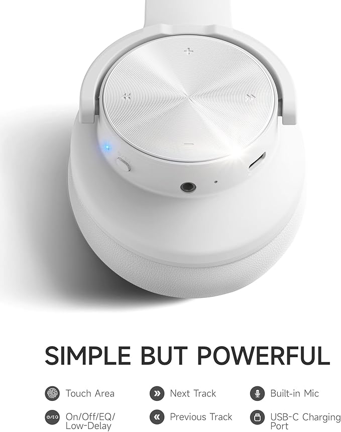 Picun B8 Bluetooth Headphones, 120 Hours Headphone Wireless Bluetooth, Hands-Free Calls, 3EQ & Game Mode, Foldable Headphones Over Ear for Travel Home Office Cellphone PC White