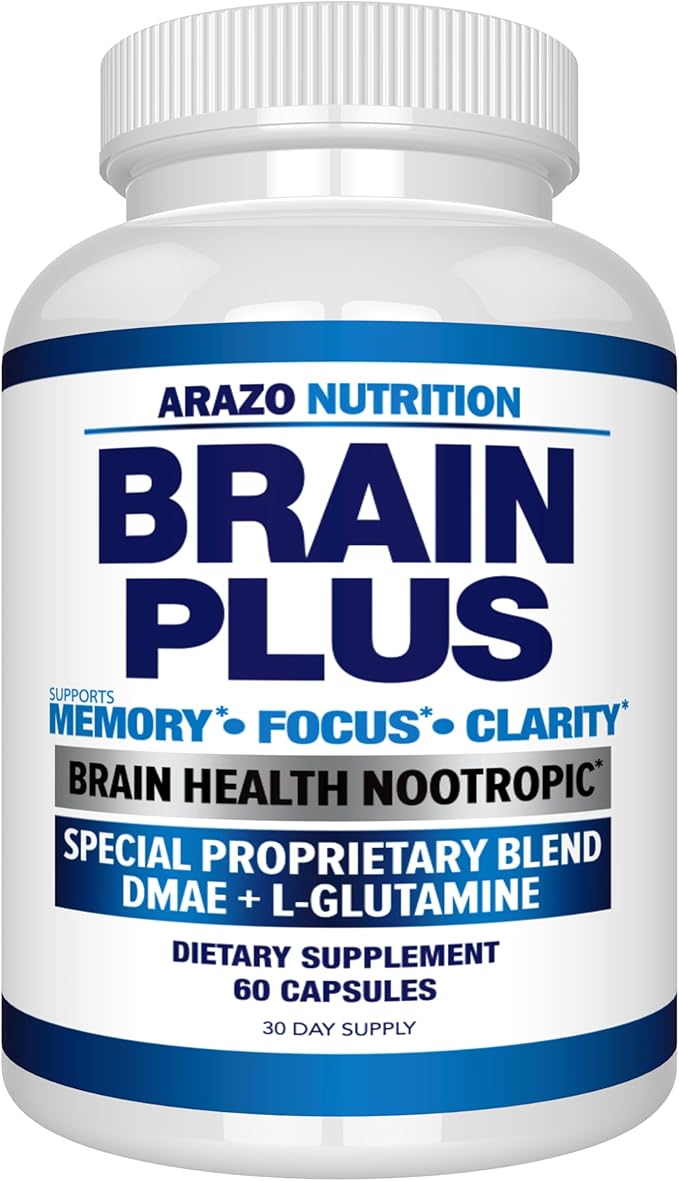 Arazo Nutrition Premium Brain Function Supplement – Memory, Focus, Clarity – Nootropic Booster with DMAE, Bacopa Monnieri, L-Glutamine, Multi Vitamins, Multi Minerals