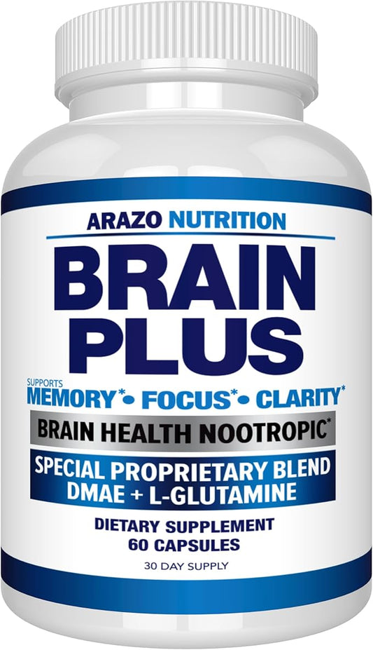 Arazo Nutrition Premium Brain Function Supplement – Memory, Focus, Clarity – Nootropic Booster with DMAE, Bacopa Monnieri, L-Glutamine, Multi Vitamins, Multi Minerals