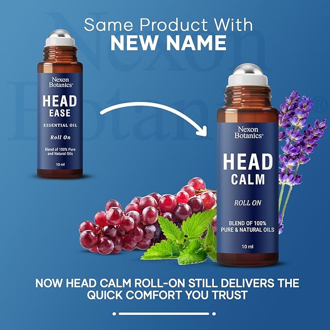Head Calm Essential Oil Roll-On 10 ml - Soothing Migraine Roller Ball for Headache Relief - Pure Natural Essential Oils - Nexon Botanics