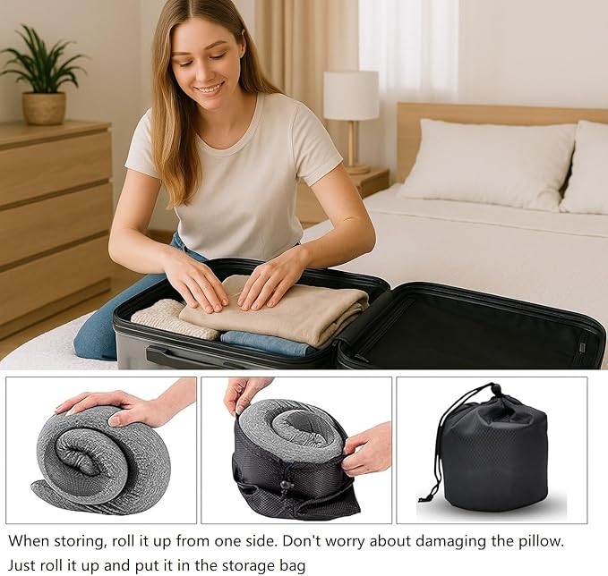 Travel Pillow, Travel Pillows for Airplanes, 100% Pure Memory Foam Travel Neck Pillow with Eye Mask & Ear Plugs, Comfort and Ergonomic Design, Ideal for Airplanes, Cars and Offices